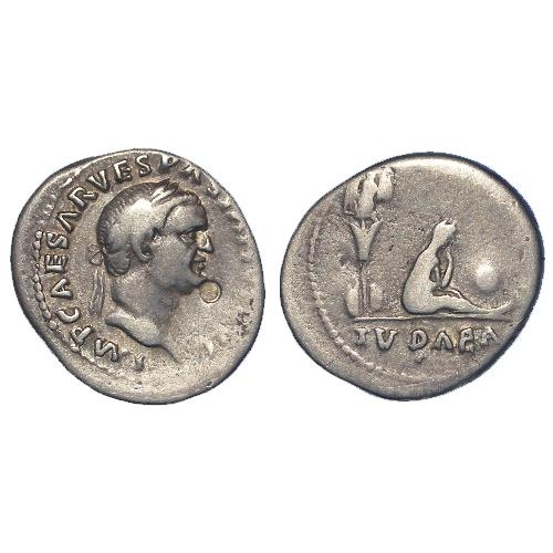 75 - Vespasian silver denarius; IUDAEA seated reverse, Fine, banker's mark.