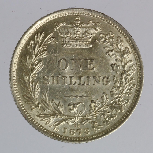 822 - Shilling 1873 die 66, lightly cleaned EF