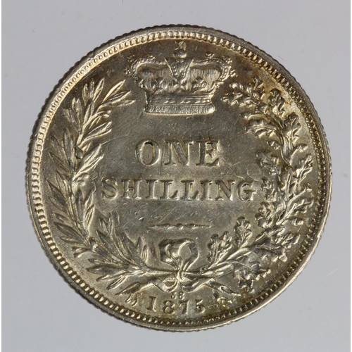 824 - Shilling 1875 die 38, nEF, tiny edge nick.