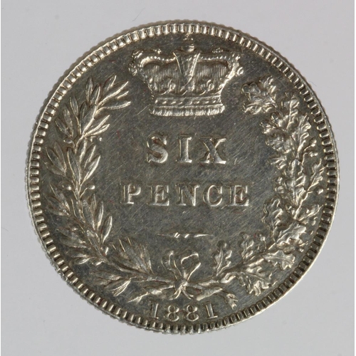 838 - Sixpence 1881 cleaned EF