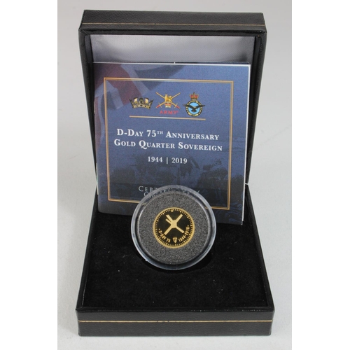 858 - Alderney Gold Proof Quarter Sovereign 2019 D-Day 7th Anniversary, issued by The Bradford Exchange, F... 