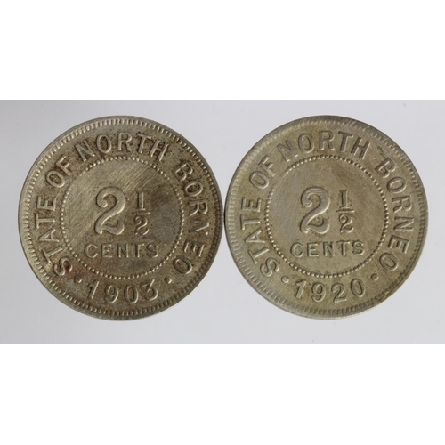 880 - British North Borneo (2) 2&1/2 Cents: 1903H, and 1920H, both VF, hairlines.