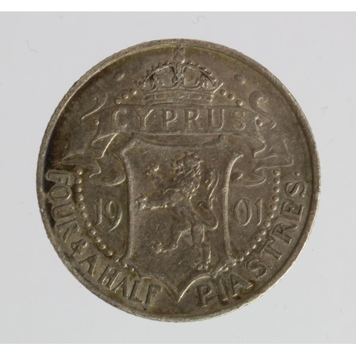 898 - Cyprus silver 4½ Piastres 1901 VF, a few surface marks.