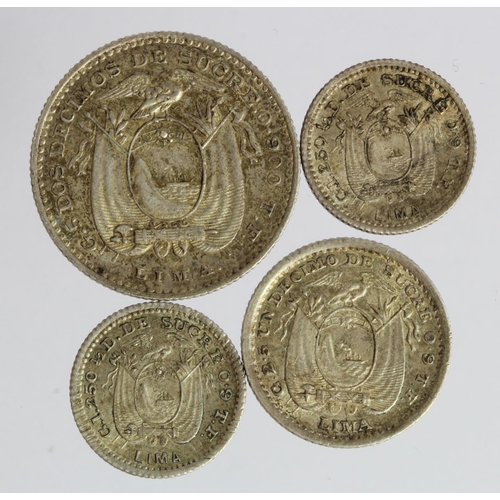 902 - Ecuador Silver (4): 2-Decimos 1892 TF EF, Decimo 1893 TF EF, and 2x 1/2 Decimo 1893 TF GEF