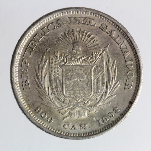 903 - El Salvador silver Peso 1893 C.A.M., KM# 115.1, EF, light scratches.