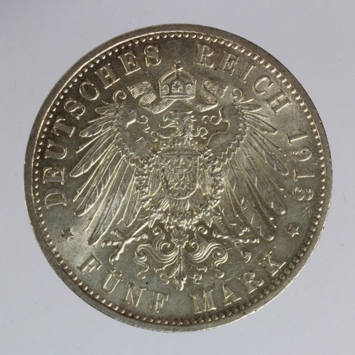 926 - Imperial Germany, silver 5 mark piece of Wilhelm II, 1913 nUNC