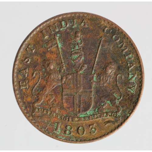 937 - India, Madras Presidency, East India Company copper 5 Cash 1803, porous VF