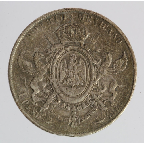 962 - Mexico, Empire of Maximilian silver 1 Peso 1866 Mo, VF, ex-mount 12 o'clock.