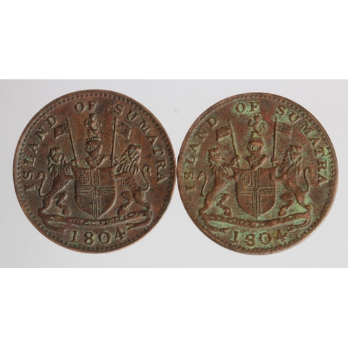 963 - Netherlands East Indies, Island of Sumatra, 2x Singapore Merchants Keping tokens 1804 VF