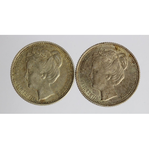 965 - Netherlands (2) silver 25 Cents: 1902 GEF, and 1905 EF