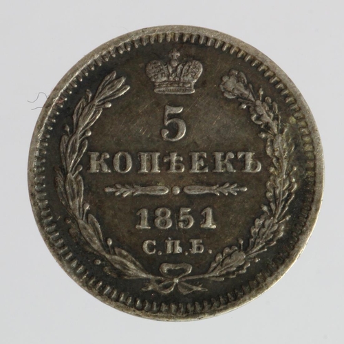 976 - Russia silver 5 Kopeks 1851, deeply toned nEF