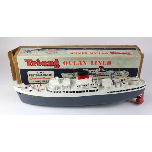 105 - Triang clockwork ocean liner 'R.M.S. Pretoria Castle', key present, model length 51cm approx., conta... 