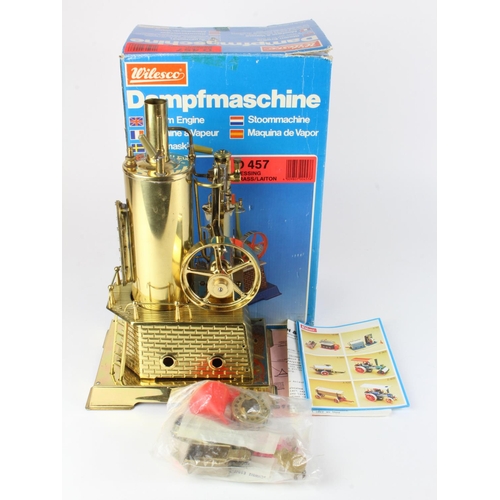 112 - Wilesco live steam stationary engine D457 (Dampfmaschine), scarce all brass version, compleete with ... 