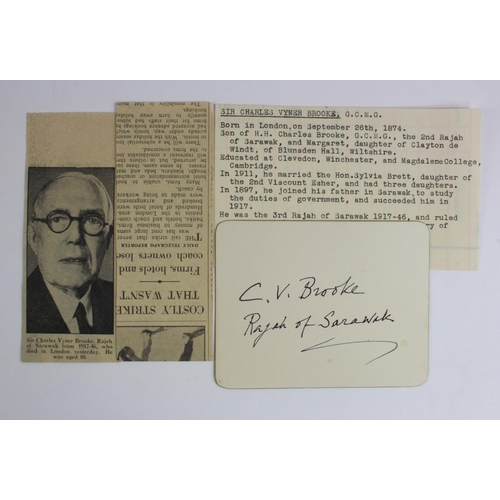 256 - Sarawak, Charles Vyner Brooke, (1874-1963), last white Rajah, signed plain white card (9th October 1... 