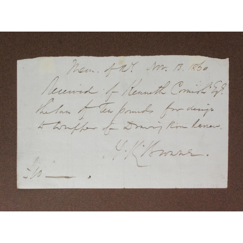 290 - Browne (Hablot K., 'Phiz', 1815-1882). An original manuscript receipt, signed by Hablot K. Browne, d... 