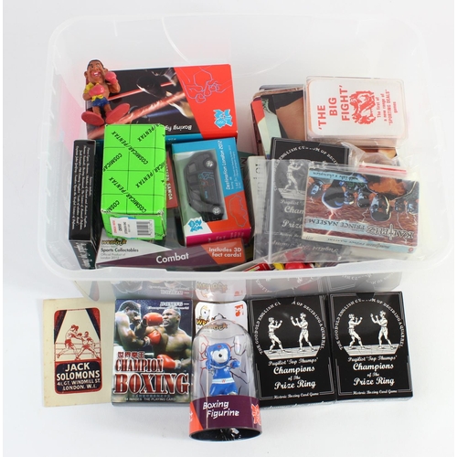 349 - Boxing interest - various odd collectable items inc Playing cards, London 2012 Boxing Figurines, inf... 