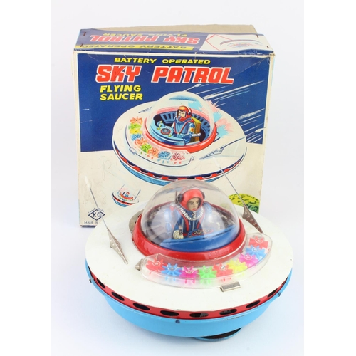 63 - Japanese Tinplate Battery Operated Sky Patrol Flying Saucer (no. 5030), by Yoshiya / Kobe Yoko Ltd, ... 