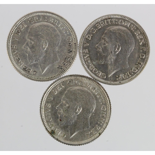 102 - Sixpences (3): 1926 mod eff nEF spots, 1927 nEF, and 1933 EF