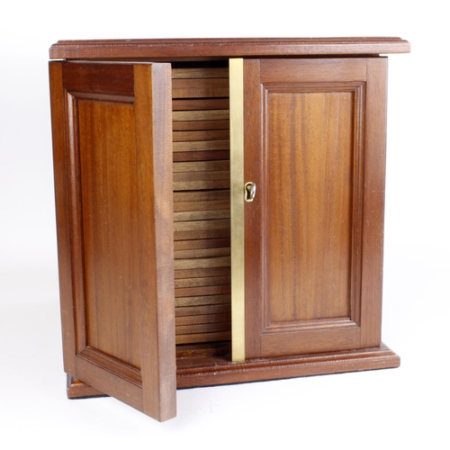 112 - Coin Cabinet: Very nice professionally made 28-tray mahogany coin cabinet, lockable (with key)