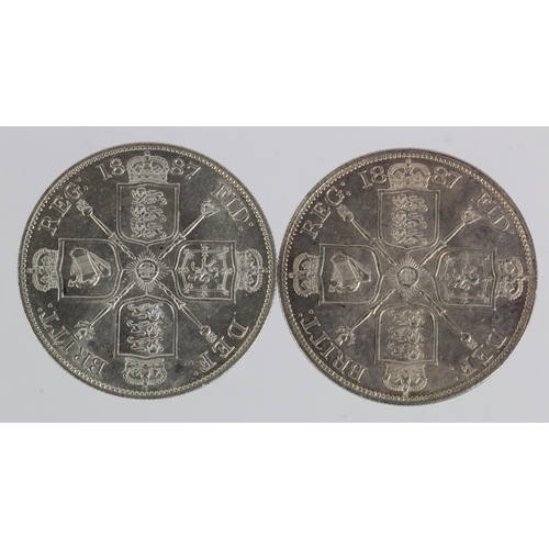 116 - Double-Florins (2): 1887 arabic 1 and 1887 roman 1, both EF with hairlines obv.