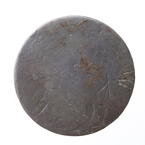 117 - Engraved copper, probably a George III 'cartwheel' penny, one side 'R.BELL' 'M.BELL' and 'C.BELL' wi... 