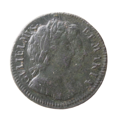 119 - Farthing 1694 single exergue line, Peck 619, rare, dark GF or nVF, ex-Lockdales A160, L1658.