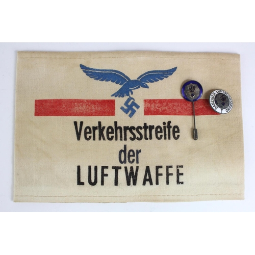 1219 - German Flak armband and two air raid protection stickpins.