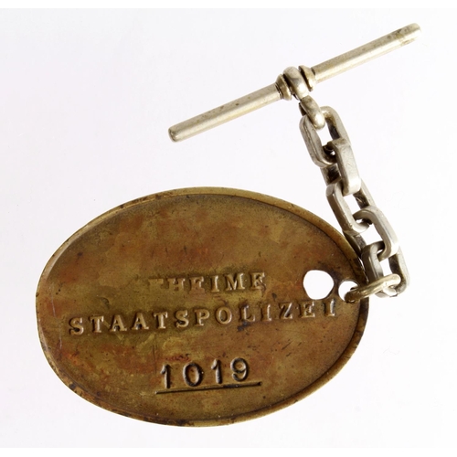 1220 - German Gestapo ID tag on chain no 1019, sold as seen