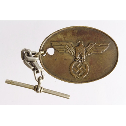 1220 - German Gestapo ID tag on chain no 1019, sold as seen