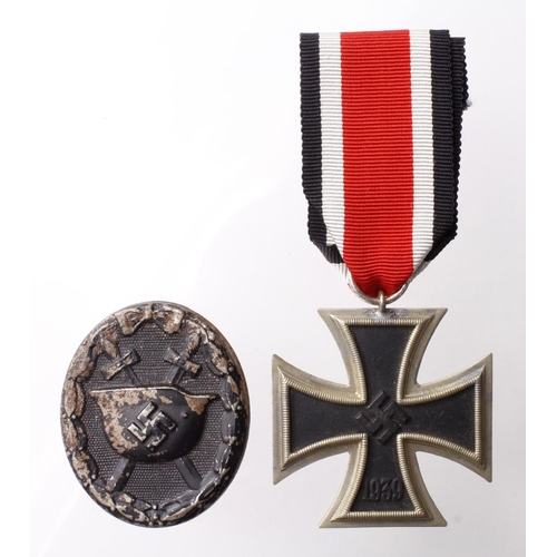 1226 - German Iron Cross 2nd class with wound badge in black and Infantry Assault War badge in silver all w... 