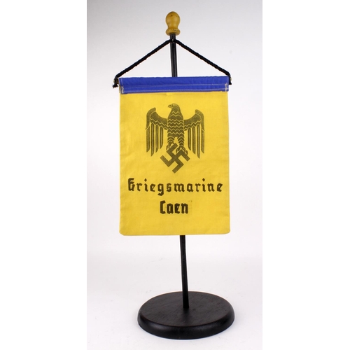 1229 - German Kriegsmarine Recruitment Office table top banner, double sided and a collapsible wooden stand... 