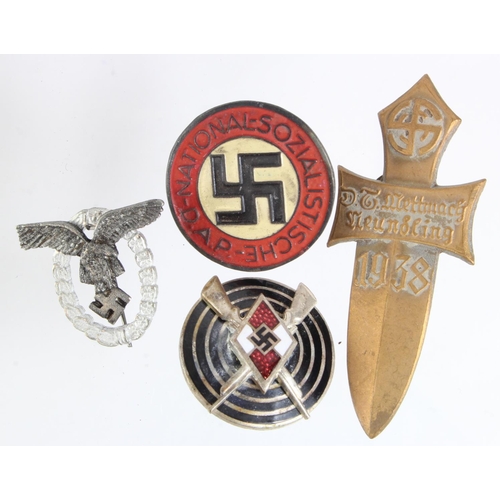 1230 - German Lapel badges 4x different inc HJ Marksman.