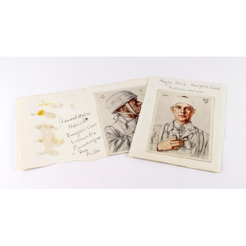 1233 - German Luftwaffe Paratrooper Knights Cross winners portrait cards of Walter Koch and Major General M... 