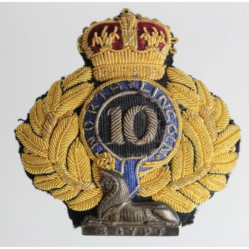 1411 - Lincolnshire Regt officers 10th North Lincoln drill cap badge, cloth, bullion and metal