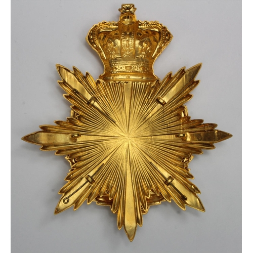 1412 - Lincolnshire Regt officers 10th North Lincoln's, gilt helmet plate, QVC. Vendor states the badge has... 