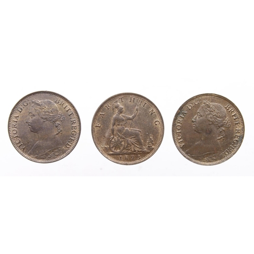 145 - Farthings (3): 1885 EF, 1886 GEF, and 1893 GEF-AU