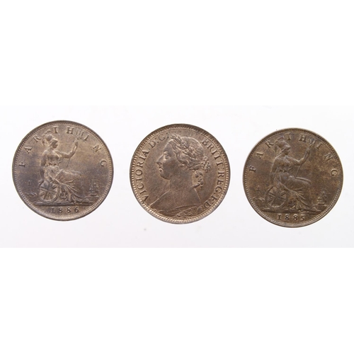 145 - Farthings (3): 1885 EF, 1886 GEF, and 1893 GEF-AU