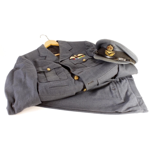 1489 - RAF WW2 pilots uniform jacket, trousers and hat with Kings Crown Pilots wings and brass buttons WW2 ... 