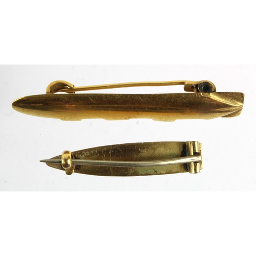 1581 - Sweethearts, one which is gold plated appears to be a Torpedo, the other appears to be a low grade g... 