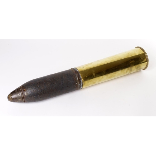 1623 - WW1 18pd HE shell head, unfired with brass shell case deactivated. (Buyer collects)