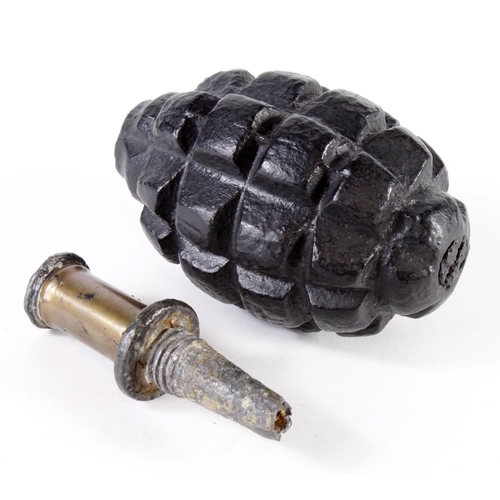 1641 - WW1 French pineapple hand grenade complete with fuse. Deactivated.