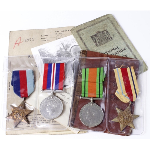 1678 - WW2 group consisting of 1939-45 Star, Africa Star, Defence and War medals with soldiers service and ... 