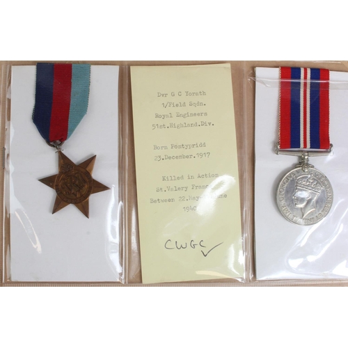 1681 - WW2 interest - 1939-45 Star & War Medal named to Dunkirk Casualty Dvr G C Yorath 1st Field Sqn RE, 5... 