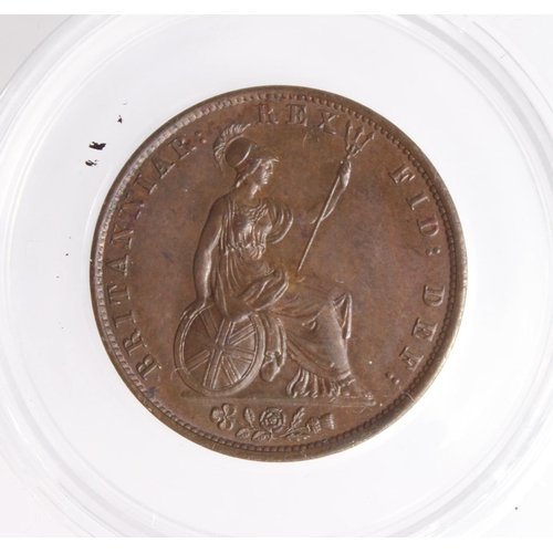 219 - Halfpenny 1837, 7 over a larger 7, slabbed CGS EF 78 (system later designated 78 as AU), CGS variety... 