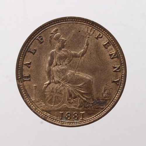 244 - Halfpenny 1881 lustrous EF, scratched.