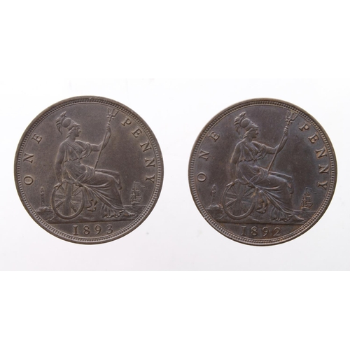 267 - Pennies (2): 1892 EF trace lustre, and 1893 EF