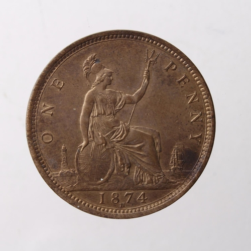 303 - Penny 1874H obv 7, rev G, GEF, light scratch rev.