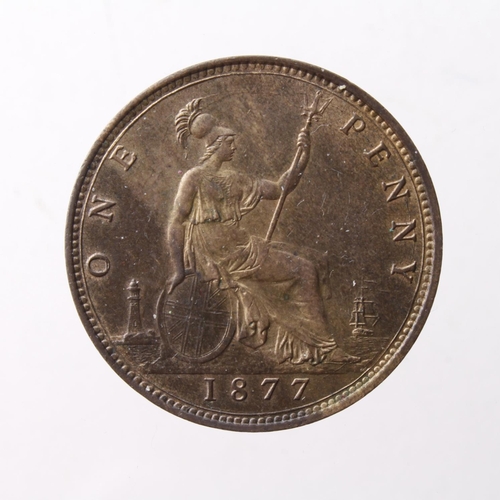 308 - Penny 1877 obv 7, rev J, EF with streaky lustre.