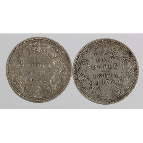 373 - India (2) Silver Rupees 1879 nEF, one with patchy tone.