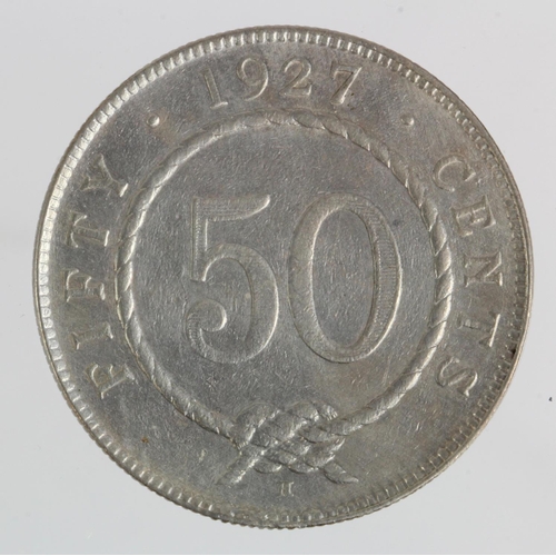 389 - Sarawak, C.V. Brooke Rajah 50 Cents 1927H, cleaned ex-mount (miilling repaired) VF